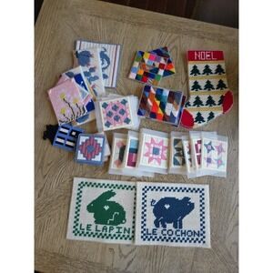 Needlecraft Plastic Canvas Started Projects Lot Yarn Needlepoint Tissue Coasters